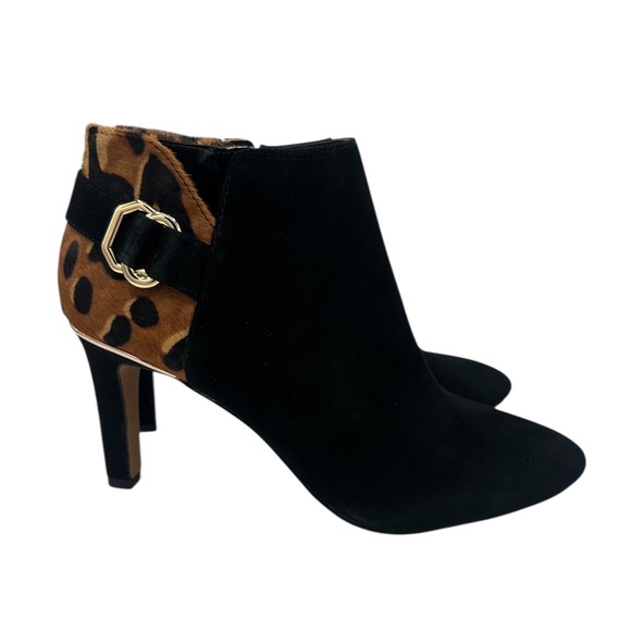 Vince Camuto Black Suede Leopard Print Ankle Booties Heels Women's 8.5M - Picture 3 of 13